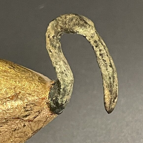 Antique Egyptian Thoth As Ibis Bronze & Wood Gold Leaf Gilt Bird Figurine Estate - Picture 5 of 16
